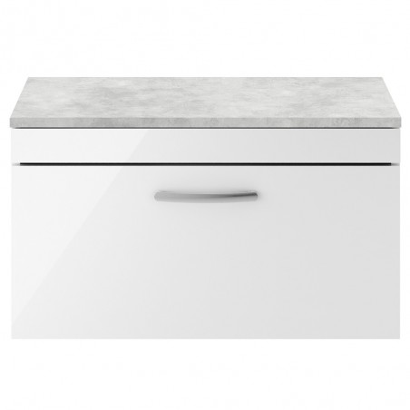 Athena Gloss White 800mm (w) x 451mm (h) x 390mm (d) Single Drawer Wall Hung Vanity With Grey Worktop