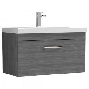 Athena Anthracite Woodgrain 800mm (w) x 470mm (h) x 390mm (d) Wall Hung Cabinet & Mid-Edge Basin