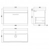 Athena Charcoal Black 800mm (w) x Single Drawer Wall Hung Vanity With Thin-Edge Basin - Technical Drawing