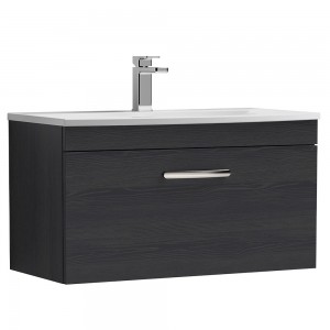 Athena Charcoal Black 800mm (w) x 461mm (h) x 440mm (d) Single Drawer Wall Hung Vanity With Curved Basin