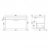 Athena Charcoal Black 800mm (w) x 448mm (h) x 390mm (d) Wall Hung Cabinet & Worktop - Technical Drawing