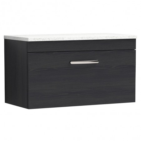 Athena Charcoal Black 800mm (w) x 452mm (h) x 390mm (d) Single Drawer Wall Hung Vanity With Sparkling White Worktop
