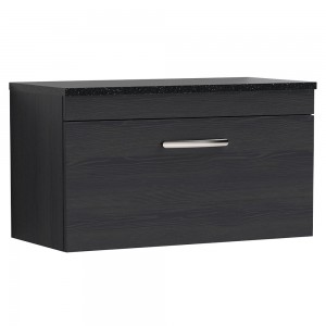 Athena Charcoal Black 800mm (w) x 452mm (h) x 390mm (d) Single Drawer Wall Hung Vanity With Sparkling Black Worktop