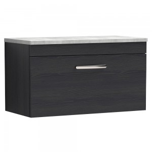 Athena Charcoal Black 800mm (w) x 452mm (h) x 390mm (d) Single Drawer Wall Hung Vanity With Grey Worktop
