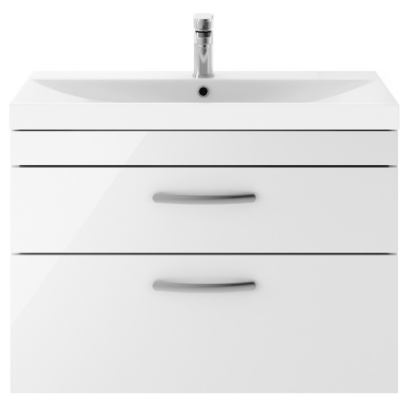 Athena Gloss White 800mm (w) x 589mm (h) x 390mm (d) 2 Drawers Wall Hung Vanity With Thin-Edge Basin