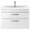Athena Gloss White 800mm (w) x 589mm (h) x 390mm (d) 2 Drawers Wall Hung Vanity With Thin-Edge Basin