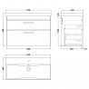 Athena Gloss White 800mm (w) x 589mm (h) x 390mm (d) 2 Drawers Wall Hung Vanity With Thin-Edge Basin - Technical Drawing