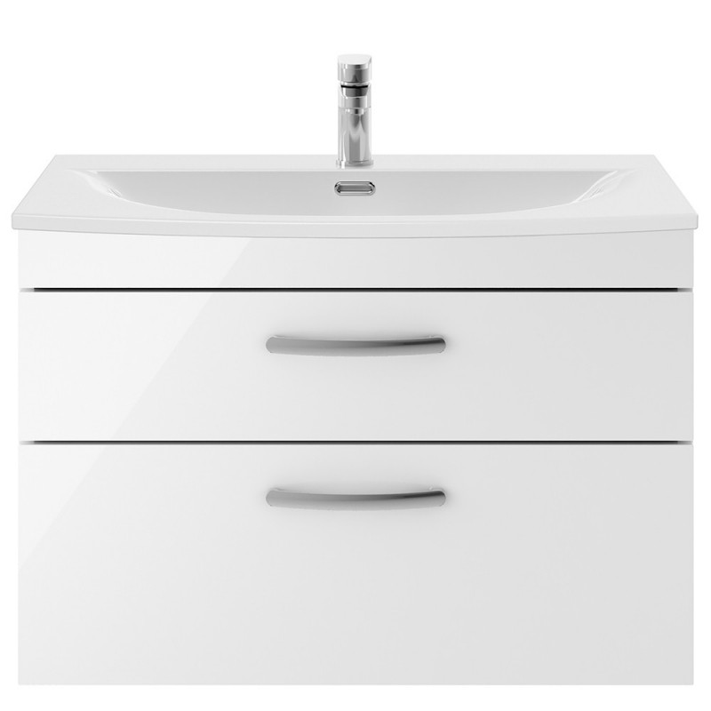 Athena Gloss White 800mm (w) x 569mm (h) x 440mm (d) 2 Drawer Wall Hung Vanity With Curved Basin