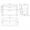 Athena Gloss White 800mm (w) x 569mm (h) x 440mm (d) 2 Drawer Wall Hung Vanity With Curved Basin - Technical Drawing