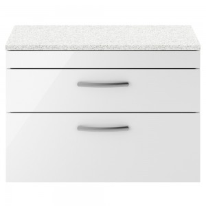 Athena Gloss White 800mm (w) x 561mm (h) x 390mm (d) 2 Drawer Wall Hung Vanity With Sparkling White Worktop