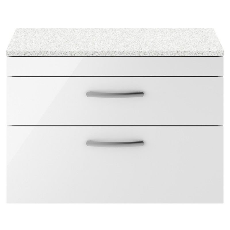 Athena Gloss White 800mm (w) x 561mm (h) x 390mm (d) 2 Drawer Wall Hung Vanity With Sparkling White Worktop