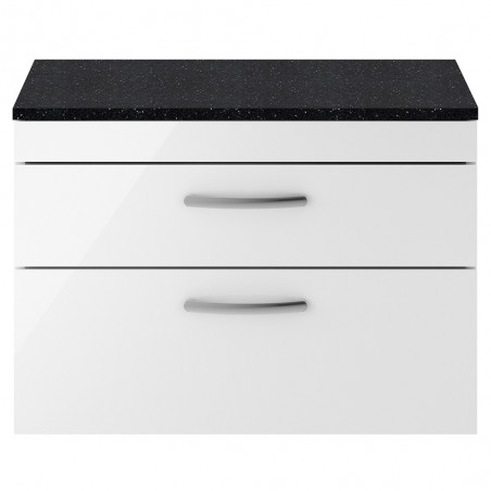 Athena Gloss White 800mm (w) x 561mm (h) x 390mm (d) 2 Drawer Wall Hung Vanity With Sparkling Black Worktop