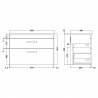 Athena Gloss White 800mm (w) x 561mm (h) x 390mm (d) 2 Drawer Wall Hung Vanity With Grey Worktop - Technical Drawing