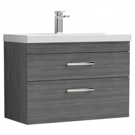 Athena Anthracite Woodgrain 800mm (w) x 589mm (h) x 390mm (d) 2 Drawers Wall Hung Vanity With Thin-Edge Basin