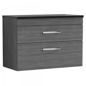 Athena Anthracite Woodgrain 800mm (w) x 561mm (d) x 390mm (d) 2 Drawer Wall Hung Vanity With Sparkling Black Worktop