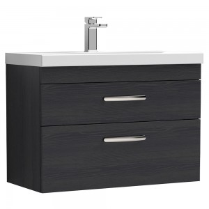 Athena Charcoal Black 800mm (w) x 589mm (h) x 390mm (d) 2 Drawers Wall Hung Vanity With Thin-Edge Basin