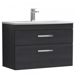 Athena Charcoal Black 800mm (w) x 569mm (h) x 440mm (d) 2 Drawer Wall Hung Vanity With Curved Basin