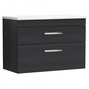 Athena Charcoal Black 800mm (w) x 561mm (h) x 390mm (d) 2 Drawer Wall Hung Vanity With Sparkling White Worktop