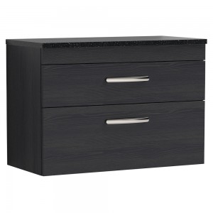 Athena Charcoal Black 800mm (w) x 561mm (h) x 390mm (d) 2 Drawer Wall Hung Vanity With Sparkling Black Worktop