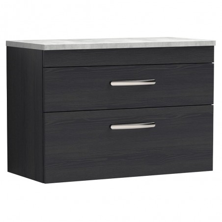 Athena Charcoal Black 800mm (w) x 561mm (h) x 390mm (d) 2 Drawer Wall Hung Vanity With Grey Worktop