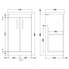 Athena Gloss White 500mm (w) x 905mm (h) x 390mm (d) 2 Doors Floor Standing Cabinet & Mid-Edge Basin - Technical Drawing