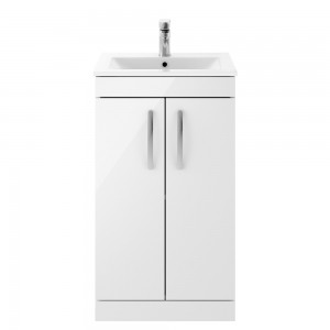 Athena Gloss White 500mm (w) x 883mm (h) x 395mm (d) 2 Doors  Floor Standing Cabinet & Minimalist Basin