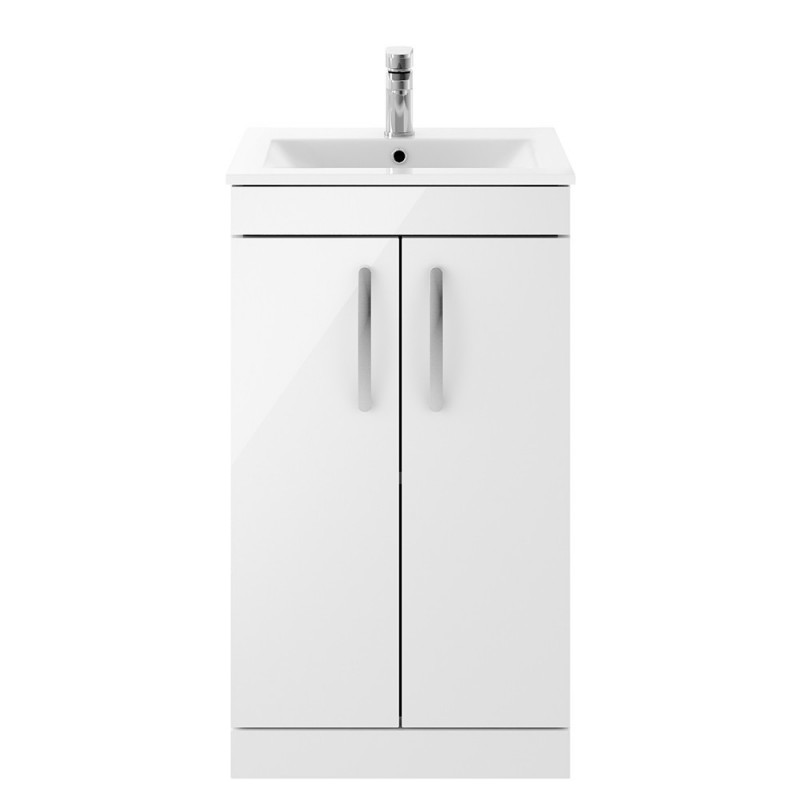 Athena Gloss White 500mm (w) x 883mm (h) x 395mm (d) 2 Doors  Floor Standing Cabinet & Minimalist Basin