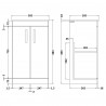 Athena Gloss White 500mm (w) x 883mm (h) x 395mm (d) 2 Doors  Floor Standing Cabinet & Minimalist Basin - Technical Drawing