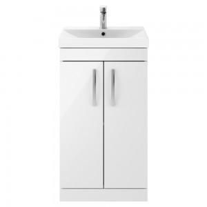 Athena Gloss White 500mm (w) x 915mm (h) x 390mm (d) Floor Standing Vanity With Thin-Edge Basin