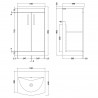 Athena Gloss White 500mm (w) x 895mm (d) x 440mm (d) 2 Door Floor Standing Vanity With Curved Basin - Technical Drawing