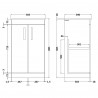 Athena Gloss White 500mm (w) x 883mm (h) x 390mm (d) Floor Standing Cabinet & Worktop - Technical Drawing