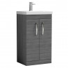 Athena Anthracite Woodgrain 500mm (w) x 905mm (h) x 390mm (d) 2 Doors Floor Standing Cabinet & Mid-Edge Basin
