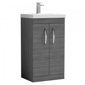 Athena Anthracite Woodgrain 500mm (w) x 915mm (h) x 390mm (d) Floor Standing Vanity With Thin-Edge Basin