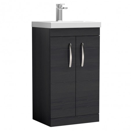 Athena Charcoal Black 500mm (w) x 905mm (h) x 390mm (d) 2 Doors Floor Standing Cabinet & Mid-Edge Basin