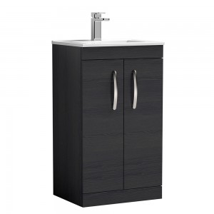 Athena Charcoal Black 500mm (w) x 883mm (h) x 395mm (d) 2 Doors Floor Standing Cabinet & Minimalist Basin