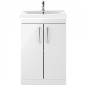 Athena Gloss White 600mm (w) x 905mm (h) x 390mm (d) Floor Standing Cabinet & Mid-Edge Basin