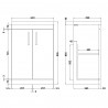 Athena Gloss White 600mm (w) x 905mm (h) x 390mm (d) Floor Standing Cabinet & Mid-Edge Basin - Technical Drawing