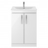 Athena Gloss White 600mm (w) x 895mm (h) x 440mm (d) 2 Door Floor Standing Vanity With Curved Basin
