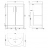 Athena Gloss White 600mm (w) x 895mm (h) x 440mm (d) 2 Door Floor Standing Vanity With Curved Basin - Technical Drawing