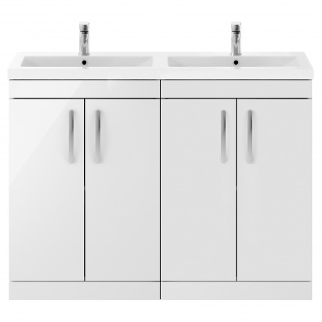 Athena Gloss White 1200mm Floor Standing 4 Door Cabinet With Double Ceramic Basin