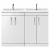 Athena Gloss White 1200mm Floor Standing 4 Door Cabinet With Double Ceramic Basin