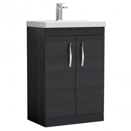 Athena Charcoal Black 600mm (w) x 905mm (h) x 390mm (d) Floor Standing Cabinet & Mid-Edge Basin
