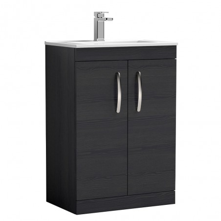 Athena Charcoal Black 600mm (w) x 883mm (h) x 395mm (d) Floor Standing Cabinet & Minimalist Basin