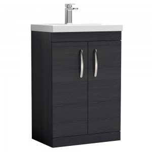 Athena Charcoal Black 600mm (w) x 915mm (h) x 390mm (d) 2 Doors Floor Standing Vanity With Thin-Edge Basin