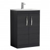 Athena Charcoal Black 600mm (w) x 895mm (h) x 440mm (d) 2 Door Floor Standing Vanity With Curved Basin