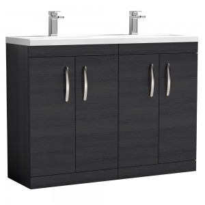 Athena Charcoal Black 1200mm 4 Door Floor Standing Cabinet With Double Ceramic Basin