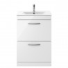Athena Gloss White 600mm (w) x 883mm (h) x 395mm (d) Floor Standing Cabinet & Minimalist Basin
