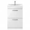 Athena Gloss White 600mm (w) x 915mm (h) x 390mm (d) 2 Drawers Floor Standing Vanity With Thin-Edge Basin