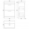 Athena Gloss White 600mm (w) x 915mm (h) x 390mm (d) 2 Drawers Floor Standing Vanity With Thin-Edge Basin - Technical Drawing