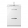 Athena White 600mm (w) x 895mm (h) x 440mm (d) 2 Drawer Floor Standing Vanity With Curved Basin